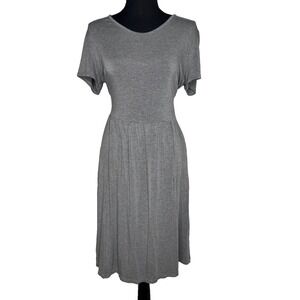 Lock and Love Gray Short Sleeve Midi Dress Size L Pockets Stretch Casual Soft